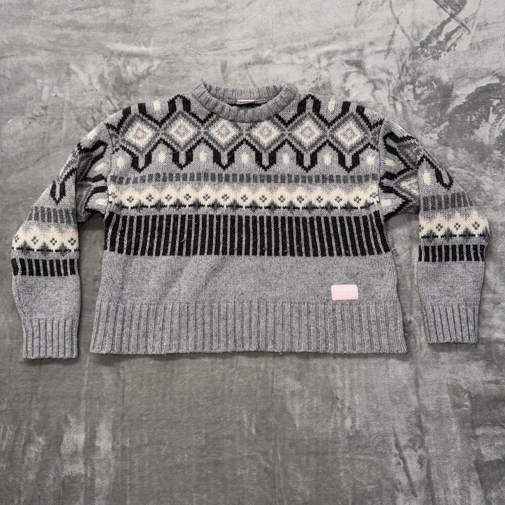 Kari Traa Molster Knit Gray Sweater Womens Large Wool Blend Pullover Casual Crop